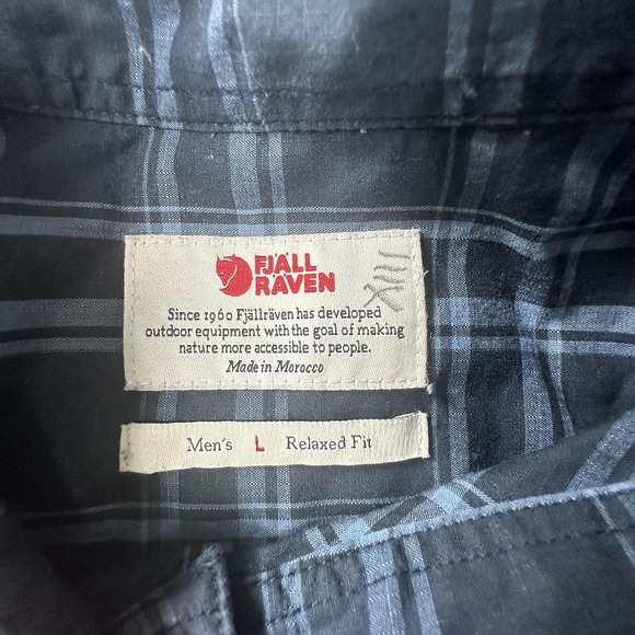 Fjallraven Ovik Lite Shirt Mens Large Blue Plaid Short Sleeve Button Up Outdoor - Picture 6 of 11